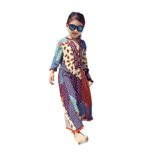 Mother and daughter summer dress new style beach ethnic cotton fabric seven-quarter sleeve long dress baby princess dress dropshipping
