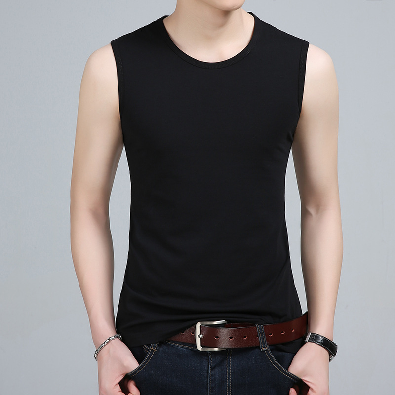 Yingao Summer Men's Vest Round Neck Cotton Youth Solid Color Casual Sleeveless Men's T-Shirt Pure Cotton Comfortable