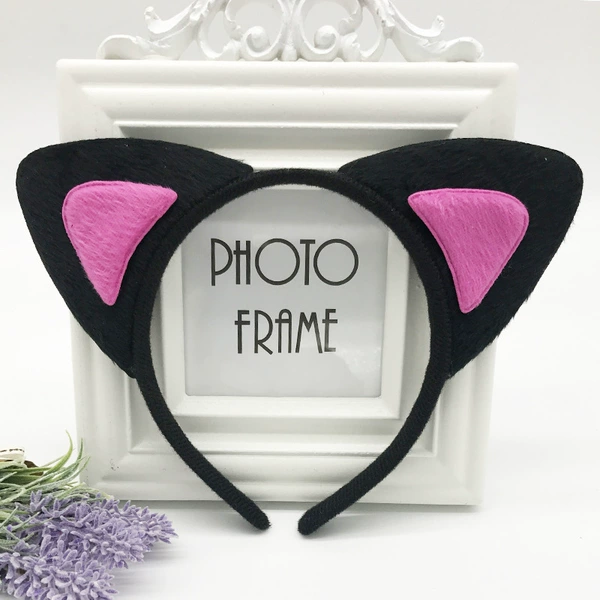 Black and rose red (plush) cat ears