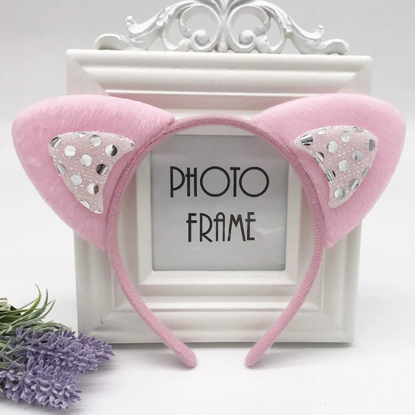 Pink and white (sequins) cat ears