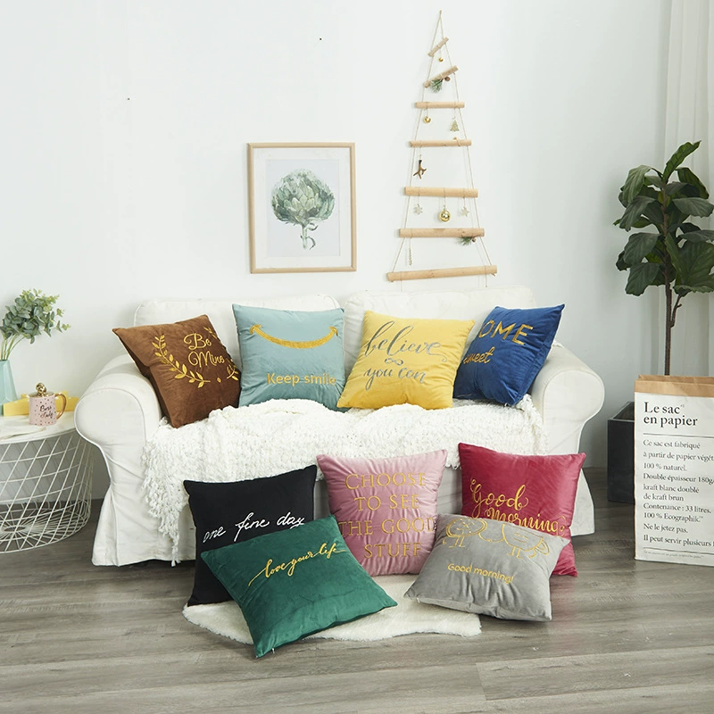 2025 new embroidery technology light luxury style pillowcase with core simple fashion solid color soft and comfortable customization