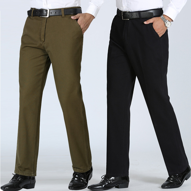 Autumn Casual Pants Men's Straight Cotton Business Casual Men's Pants Middle-Aged and Elderly Straight Pants Overalls Dad Wear Long Pants