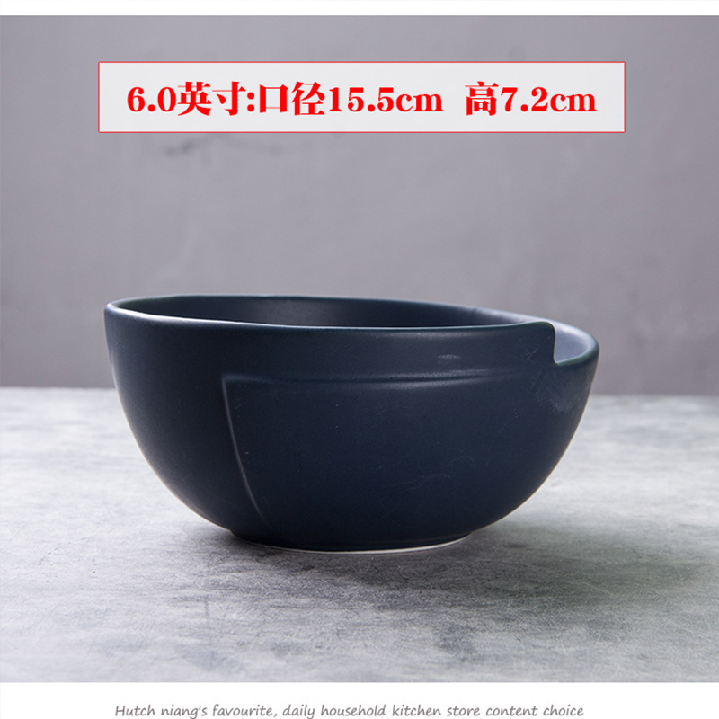 Borde azul de cerámica negro tazón Ramen tazón diagonal tazón de fuente