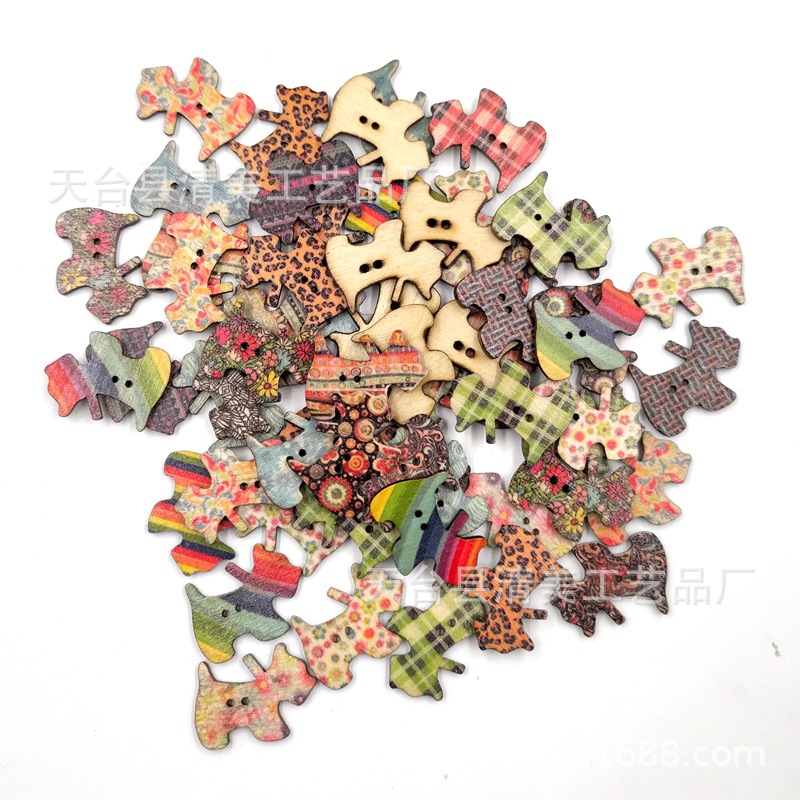 Envío gratis lindo color natural tronco cachorro botón de madera accesorios hechos a mano para niños 50 pc/paquete