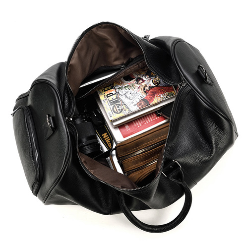 Men's genuine leather travel bag black gym bag with shoe position waterproof handbag first layer cowhide crossbody bag shoulder bag