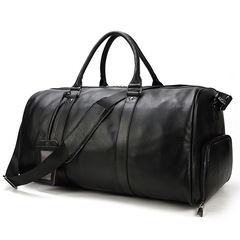 Men's genuine leather travel bag black gym bag with shoe position waterproof handbag first layer cowhide crossbody bag shoulder bag