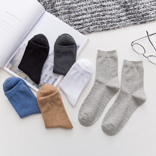 Four Seasons Socks Cotton Socks Boutique Men's Mid-calf Business Socks Sweat-Absorbent Breathable Solid Color Cotton Sports Long Socks Wholesale