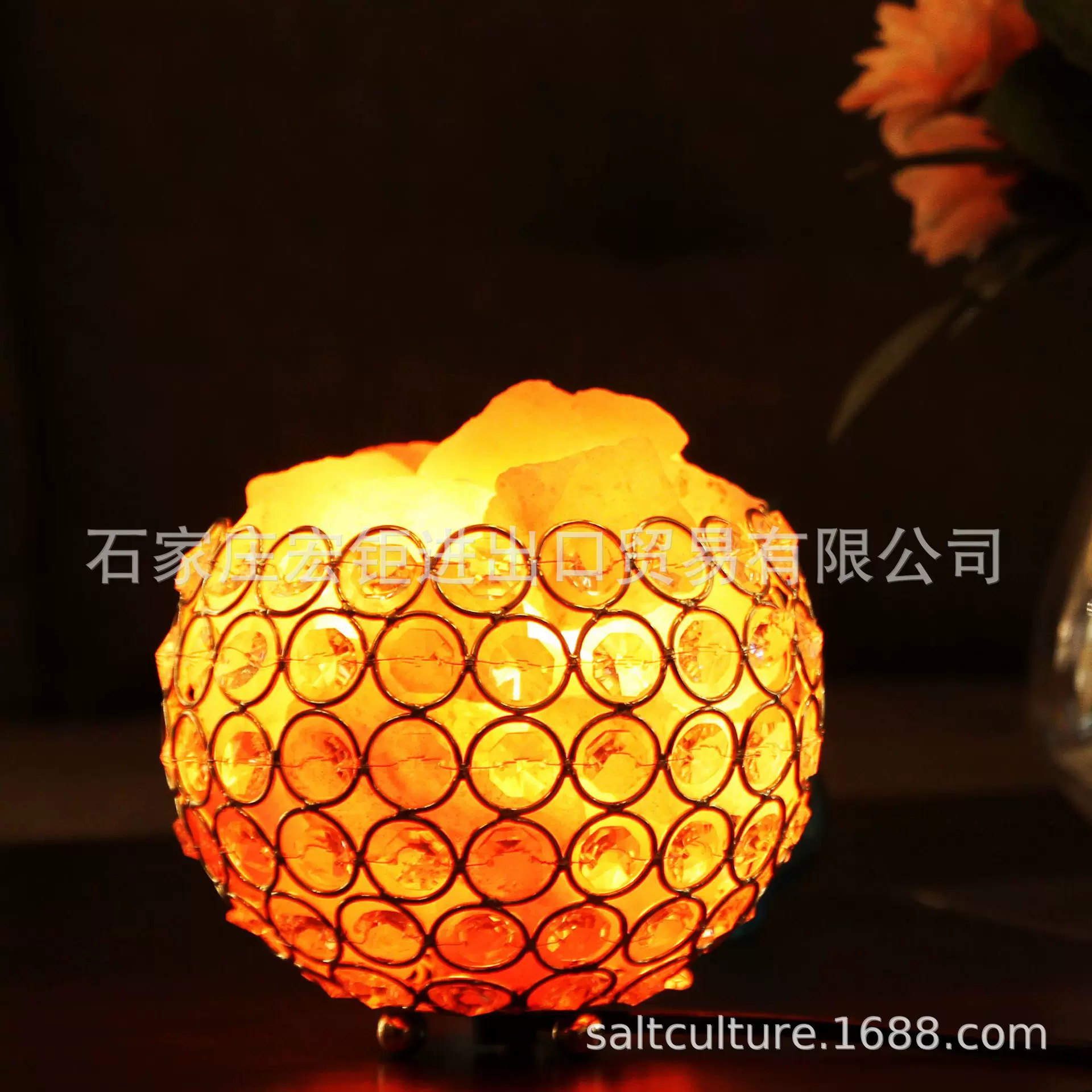 厂家供应铁艺容器盐灯床头创意摆件氛围灯喜马拉雅水晶盐岩灯台灯