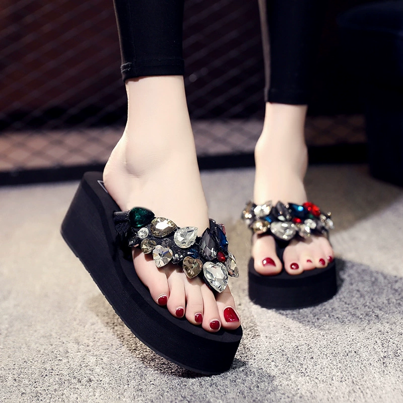 2024 новые стильные тапочки на высоком каблуке женские летние толстые подошвы с наклоном на каблуке