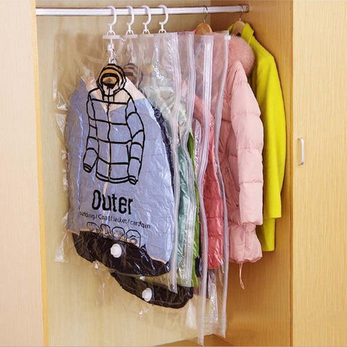 Household side pull hanging vacuum compression bag transparent hanging down jacket clothes dustproof storage bag wholesale