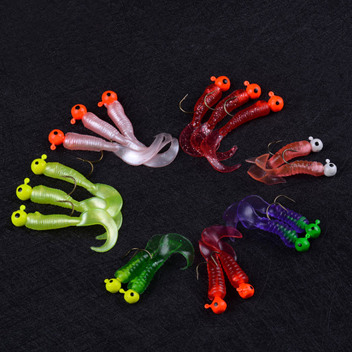 Lead head hook hanging soft worm, 17 pieces of Luya hook, squid head hook, fishing hook, curly tail maggot, single tail bait, Luya bait