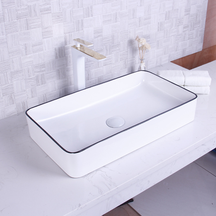 Lavabo de cerámica para encimera, lavabo artístico de borde delgado, lavabo cuadrado, lavabo sin perforaciones, fabricante de lavabos de estilo nórdico.