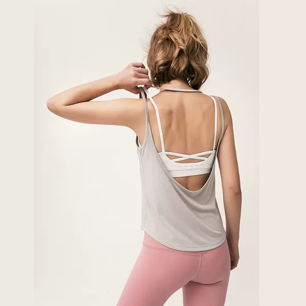 Sports Vest Women's Fitness Yoga Vest Running T-shirt Loose Blouse Top Backless Quick-drying Breathable