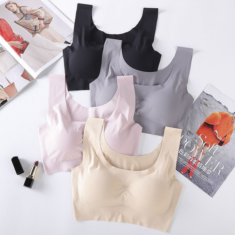 Japanese generation Ice Silk adhesive seamless wireless solid color sports bra women's yoga sleep underwear