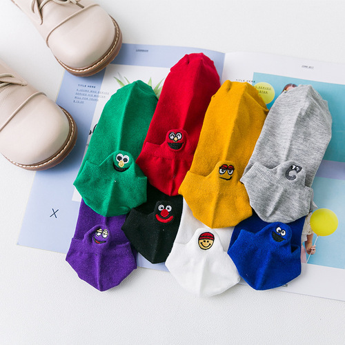 Socks Women's Cotton Boat Socks Japanese Socks Shallow Mouth Low Cut Embroidered Socks Korean Cute Invisible Funny Socks Wholesale