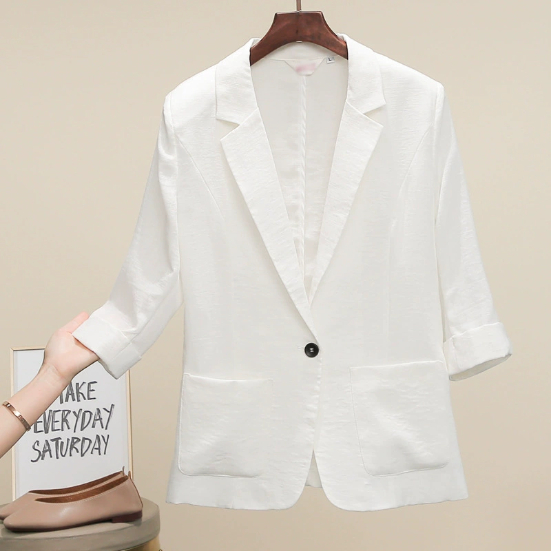 2021 Летний Новый женский Тонкий костюм больших размеров из хлопка и льна для полных девочек, приталенный костюм для похудения в Корейском стиле