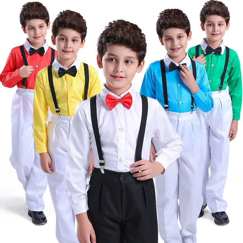 Детская детская одежда для хоровых выступлений Платья для мальчиков Брюки на бретелях Костюм Ведущего Одежда для выступлений с декламацией поэзии