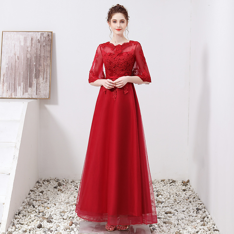 Summer long red evening dress for bride for pregnant
