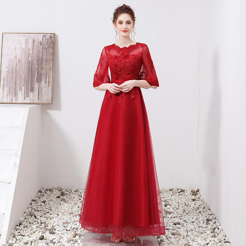 2025 Summer Bridal Toast Wear New Long Style Slimming Belly Covering Pregnant Women Wedding Home Evening Dress Women Red