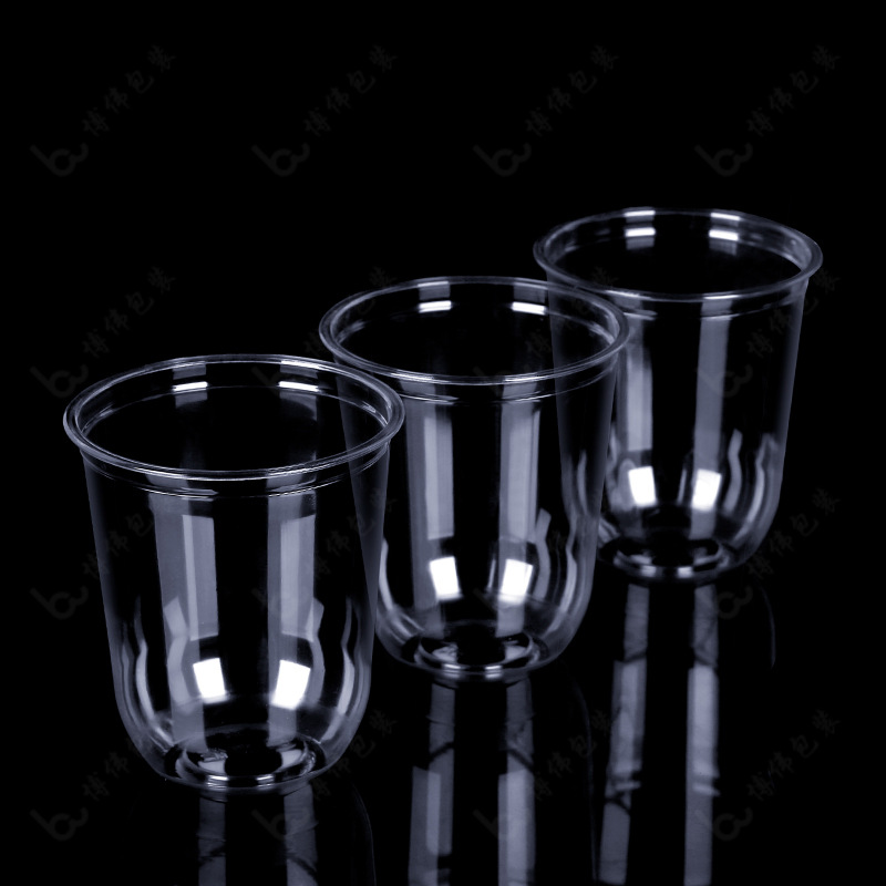 Taza de PET de bebida fría de plástico de alta permeabilidad desechable 95 taza de PET en forma de U de fondo redondo taza de té con leche de bebida taza de café de 500 ml