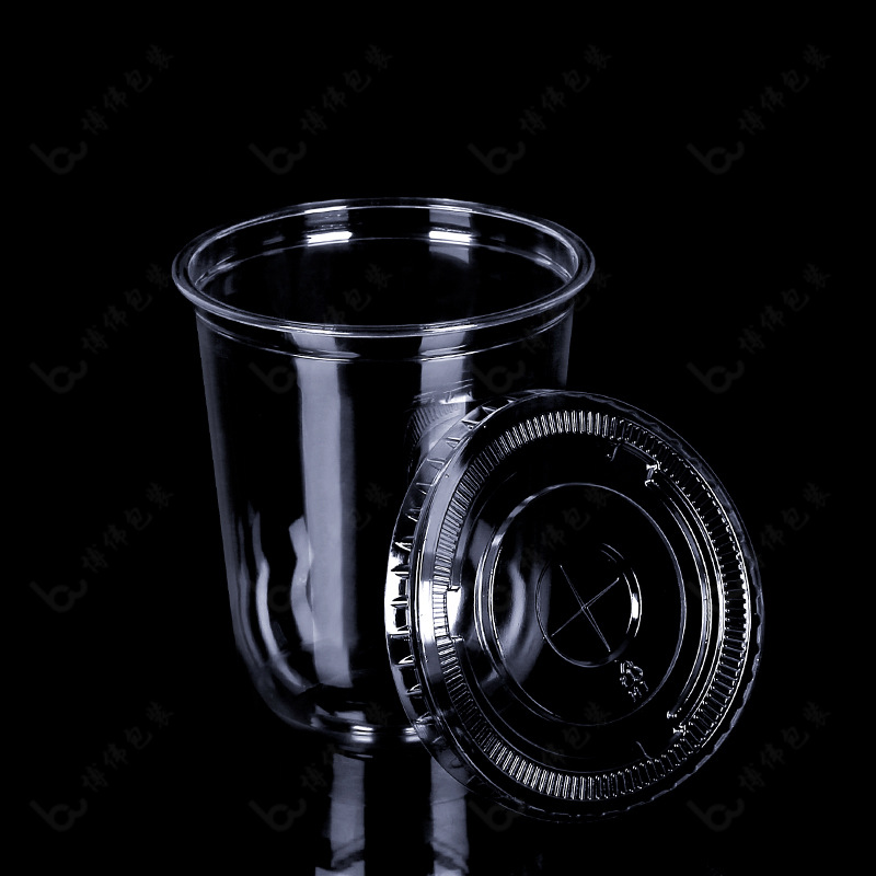 Taza de PET de bebida fría de plástico de alta permeabilidad desechable 95 taza de PET en forma de U de fondo redondo taza de té con leche de bebida taza de café de 500 ml