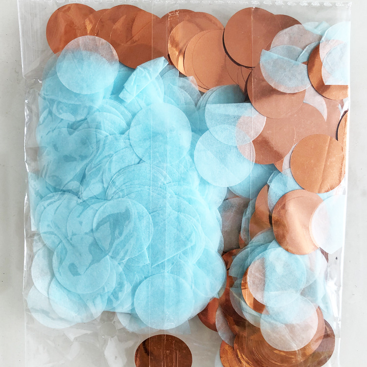 La opción es de 2,5 cm de color azul claro trozos de papel champán oro