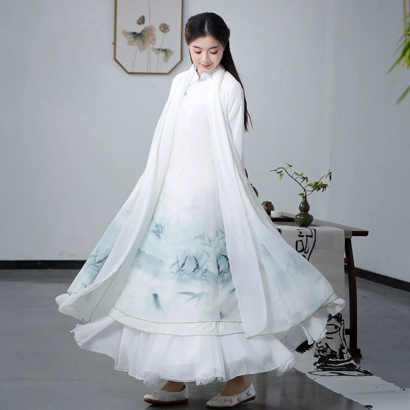 2023 весенне-летняя одежда Новый шифоновый Национальный Стиль литературный ретро чайный костюм платье Свободный дзен китайский костюм