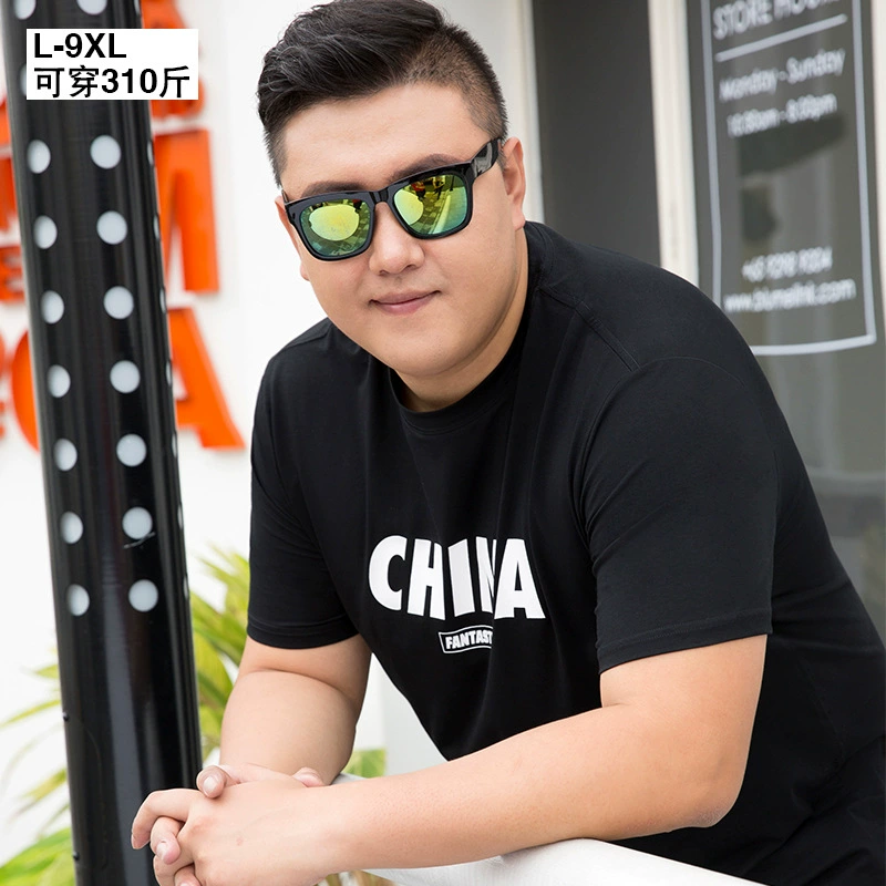 Толстяк большой размер мужская одежда свободная хлопчатобумажная футболка с половиной рукава плюс жир