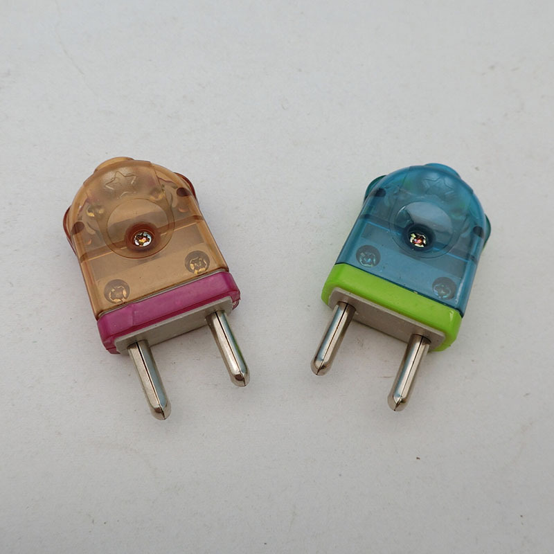 欧式电源插头多彩二极圆脚插头包胶插头可供外贸两脚插头