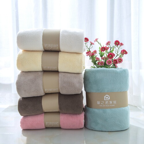 Bath towel, adult absorbent bath towel, hotel beach towel, home size logo bath towel, polyester brocade, coral velvet