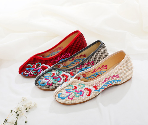 2020 spring and summer old Beijing cloth shoes ethnic style embroidered shoes single shoes linen inner heighten wedge single shoes