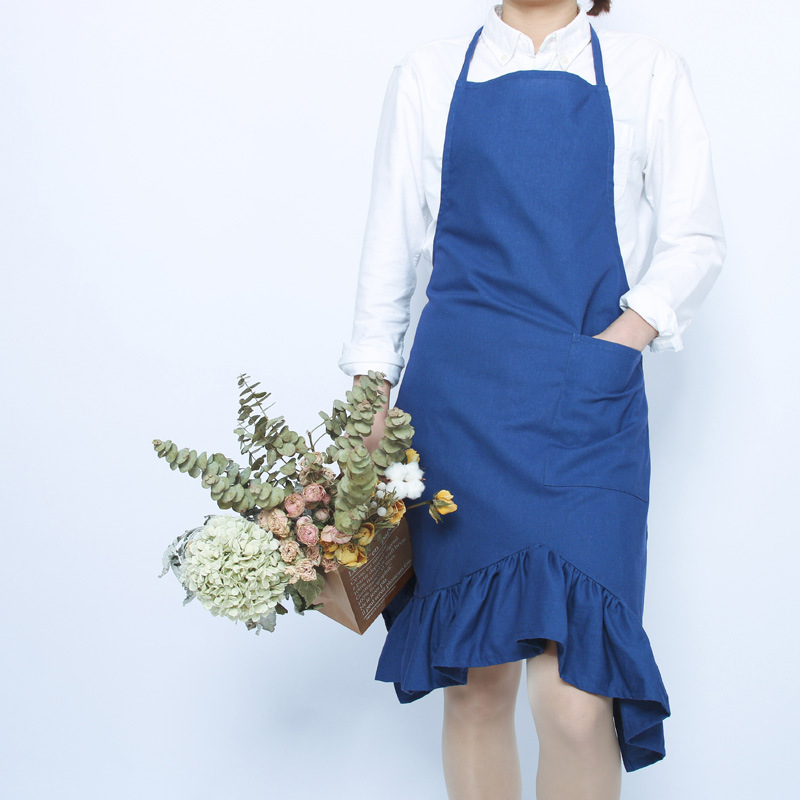 Algodón y lino de estilo japonés plisado mariposa cola delantal tienda de flores café ropa de trabajo moda simple hogar babero impreso LOGO