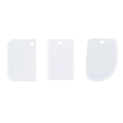 Colorful plastic three-piece scraper set, trapezoidal flour cutting scraper, toothed cake roll, cream scraper