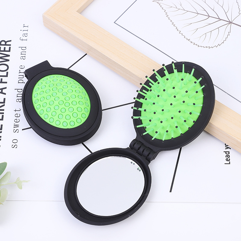Viajes al aire libre plegable airbag peine maquillaje portátil peine personalizable masaje peine con espejo peine