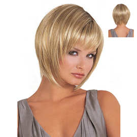 速卖通新品货源假发女短直发金色欧美化纤短发女头套海外支持代发