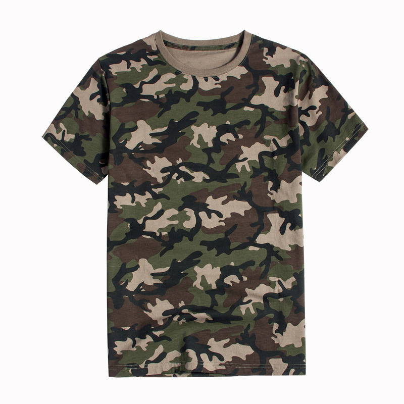 Camouflage Pure Cotton Short-Sleeved T-Shirt Men's Half-Sleeved Round Neck Top Military Fan Special Forces Loose Trbottomyy Bottoming Shirt with Logo Printed
