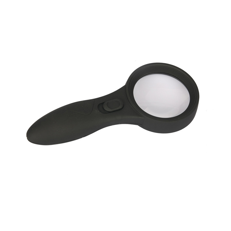 手持式放大镜带6个LED灯便携放大镜高倍老人阅读儿童观察黑橡胶漆