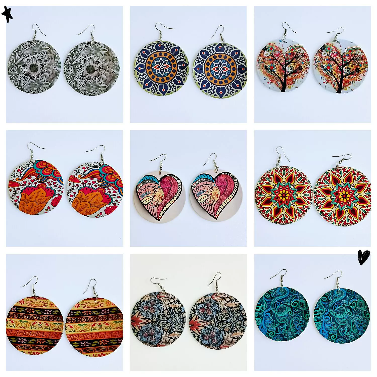 潮人非洲复古木质耳环女耳坠几何印刷气质个性潮夸张耳饰品民族风