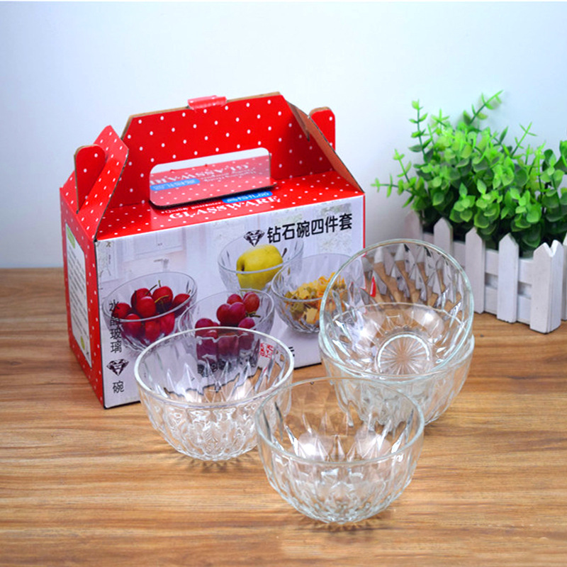 Glass bowl two-piece Diamond Bowl crystal bowl glass salad bowl four-piece six-piece Bowl promotional gifts wholesale