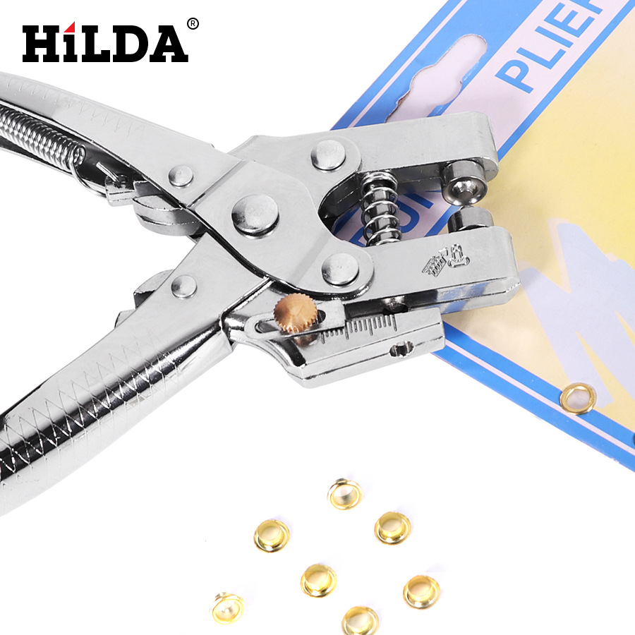 Hilda multi-función de perforación de agujero Alicates de ojo de pollo cinturón de metal anillo de perforación herramienta