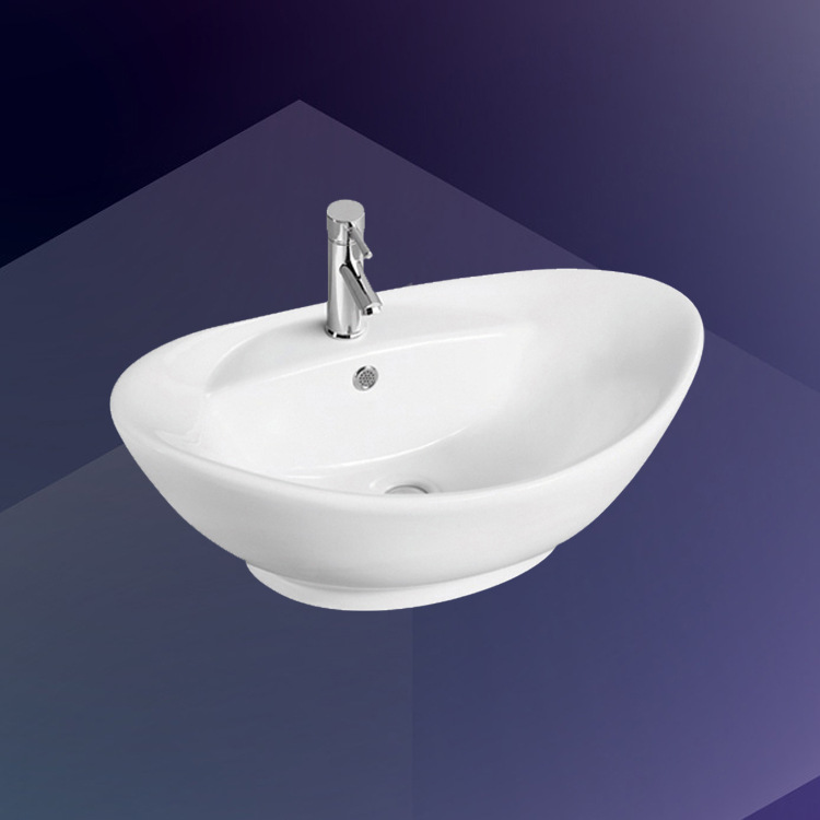 Lavabo artístico Hengying con forma de lingote, diseño integrado de cerámica, simple y elegante, adecuado para baños pequeños y uso doméstico.