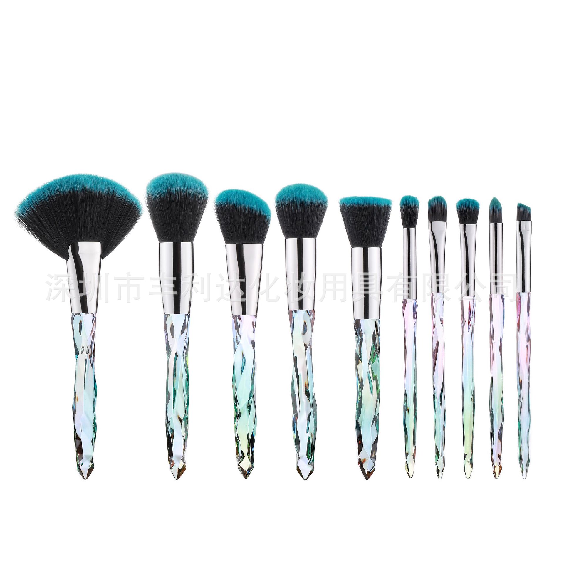 Fenglida 10 pinceles de maquillaje de cristal traje transparente diamante mango ventilador cepillo al por mayor sombra de ojos cepillo herramientas de maquillaje