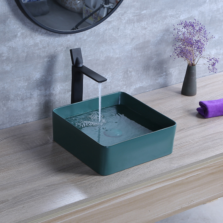 Hengying lavabo Cuenca del arte cuadrado borde fino verde oscuro cerámica simple moda nuevo estilo nórdico