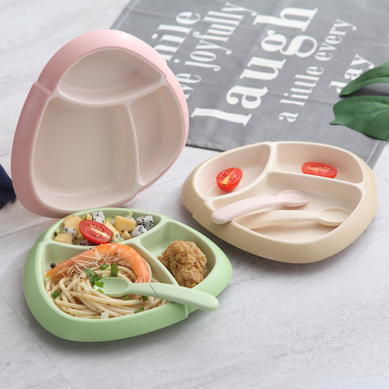 Bamboo Fiber Children's Tableware Set Training Eating Baby Dinner Plate Infant Divided Rice Bowl Separated with Spoon