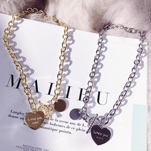 欧美嘻哈网红爱心项链 个性潮人心形字母吊坠链条锁骨链酷饰品