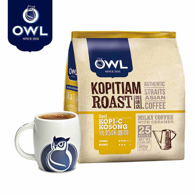 Malaysia imported OWL OWL coffee light milk flavor two-in-one sugar-free instant coffee 25 pieces 325g Malaysia imported OWL OWL coffee light milk flavor two-in-one sugar-free instant coffee 25 pieces 325g