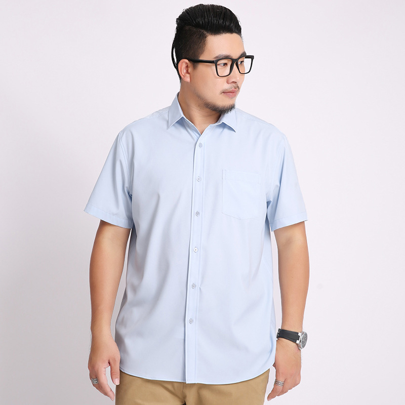 Summer plus size Men's Short-sleeved Shirt Business Casual Loose Solid Color All-match Fat Guy Business Wear Shirt 200.00kg