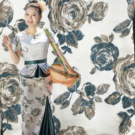 现货 牡丹提花服装面料连衣裙外套短裙民族风旗袍手工diy抱枕制作