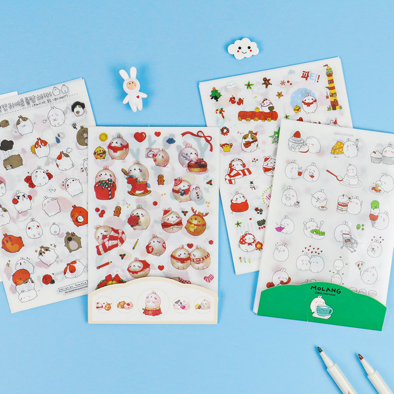 Ronda rollo conejo pegatinas serie poco grasa conejo pegatinas mano cuenta diario pegatinas decorativas PVC6 piezas en álbum mano cuenta pegatinas