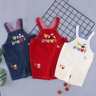 Japanese miki Cartoon Embroidered Bear Drying Rack for Boys and Girls Summer New Denim Strap Shorts for Hair